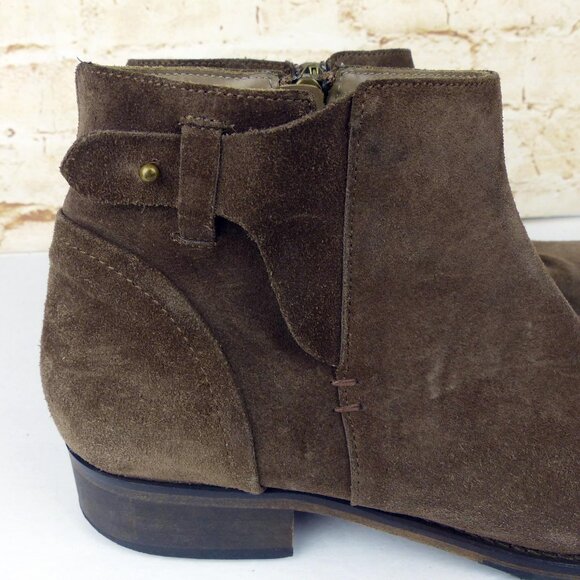 Italeau Waterproof Suede Leather Ankle Bootie Women 9 US 39.5 Brown Strap FLAW - Picture 2 of 13